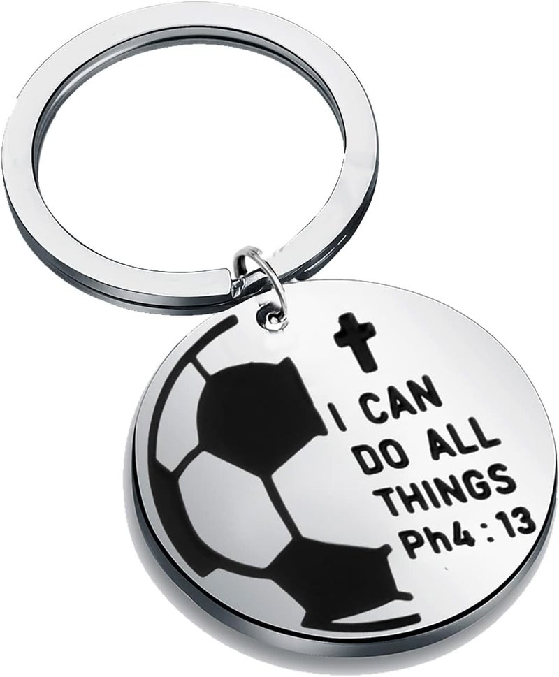 Febremdy Christian Soccer Pendant Necklace Keychain PHIL 4 13 I CAN DO All Things Scripture Jewelry - Image 1